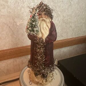 Ragon House Holiday Santa Figurine - Red and White tinsel bottlebrush tree